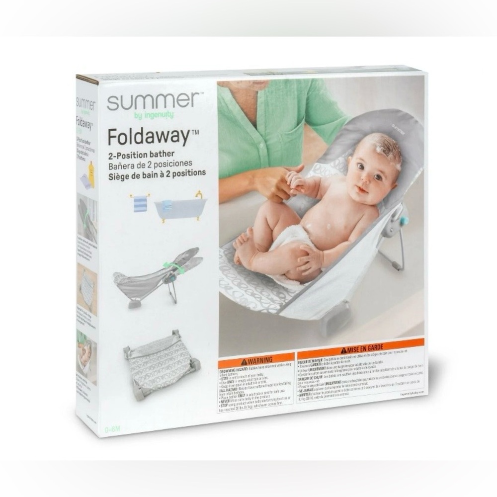 Ingenuity Foldaway 2-Position Baby Bather, Gray, Unisex